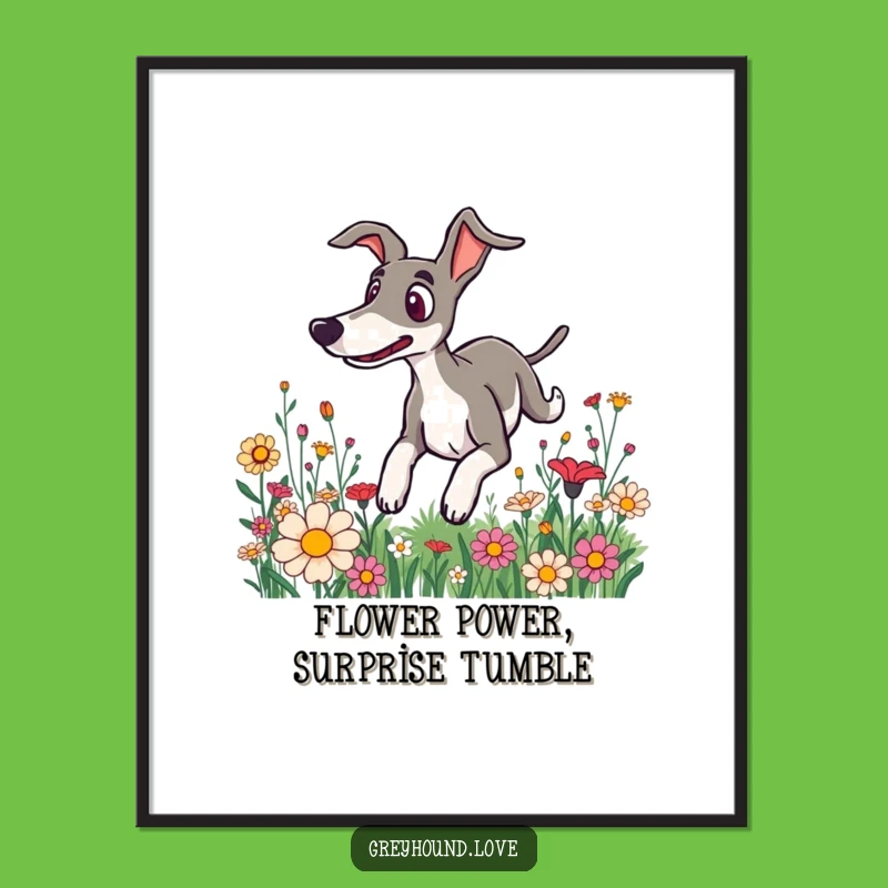 Free Printable Surprised Greyhound Wall Art - Funny Tumbling Flower Downloadable Decor