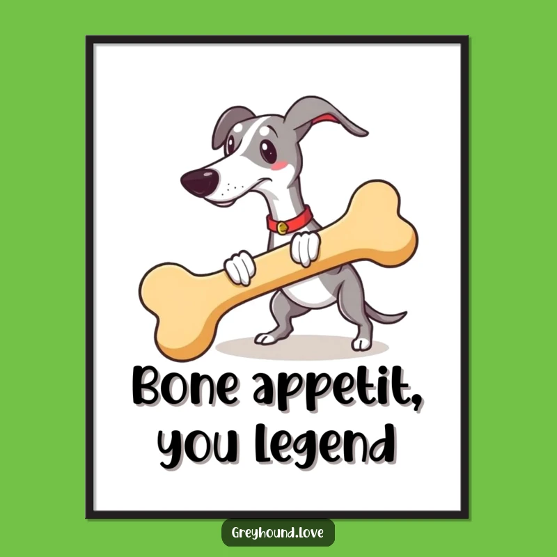 Funny Free Printable Wall Art: Greyhound Fetching Giant Bone - Downloadable Decor!