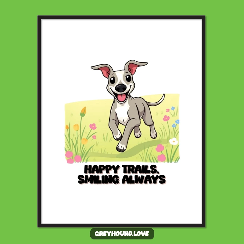 Free Printable Happy Greyhound Wall Art: Smiling Dog Running Field Decor for Download