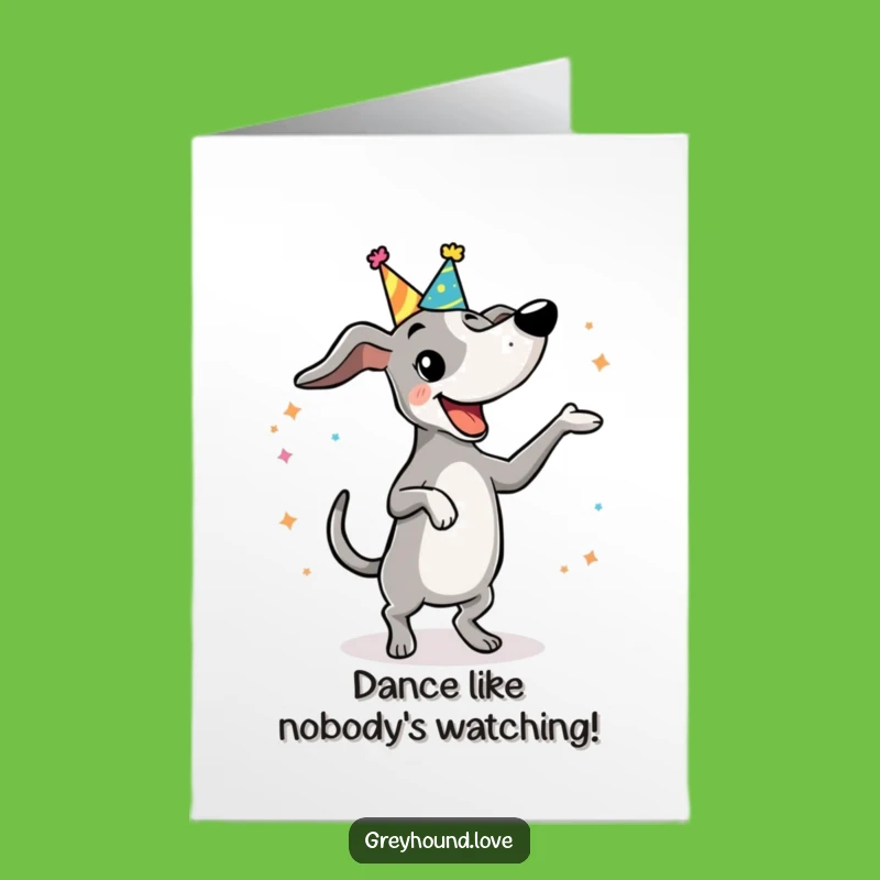 Free Printable Birthday Card: Dancing Greyhound Party Animal - Downloadable Gift!
