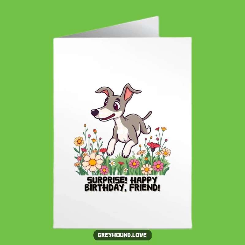 Free Printable Surprised Greyhound Birthday Card - Funny Falling Downloadable Gift
