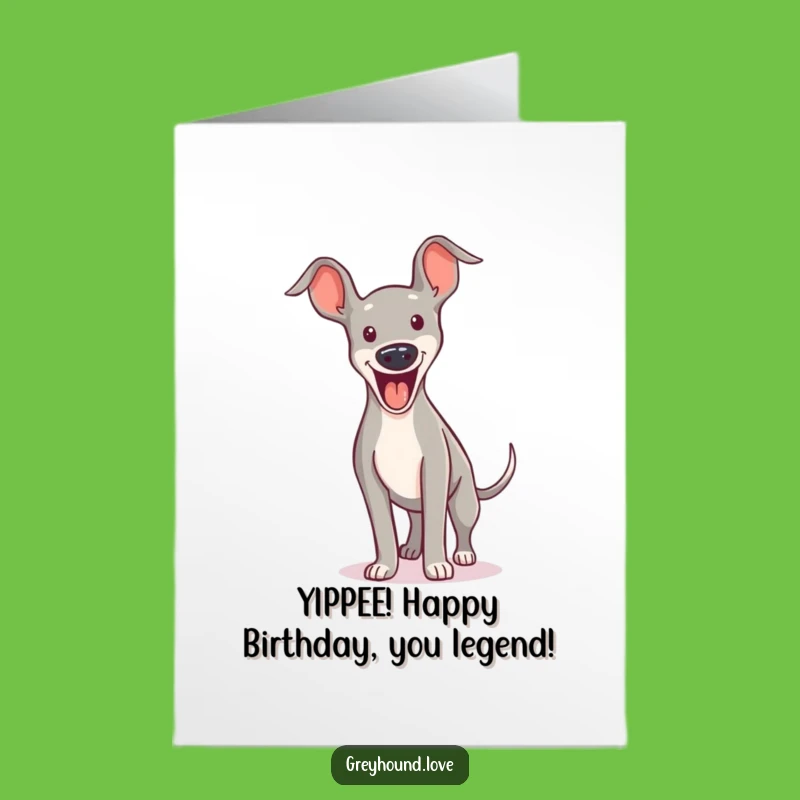 Free Printable Excited Greyhound Birthday Card - Funny Downloadable Yipping Jump Gift