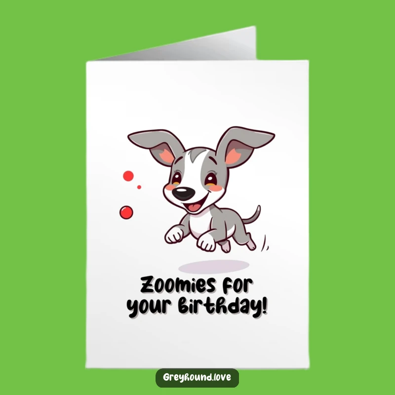 Free Printable Birthday Card: Funny Greyhound Chasing Laser Dot - Downloadable Gift