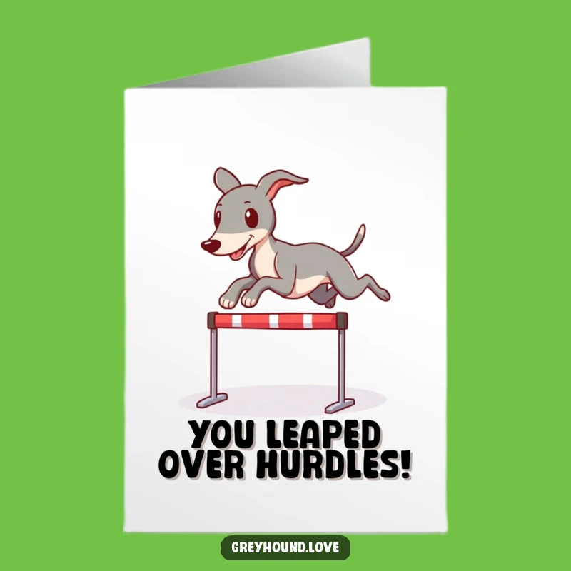 Free Printable Congrats Card: Greyhound Hurdle Jump - Victory Celebration Download