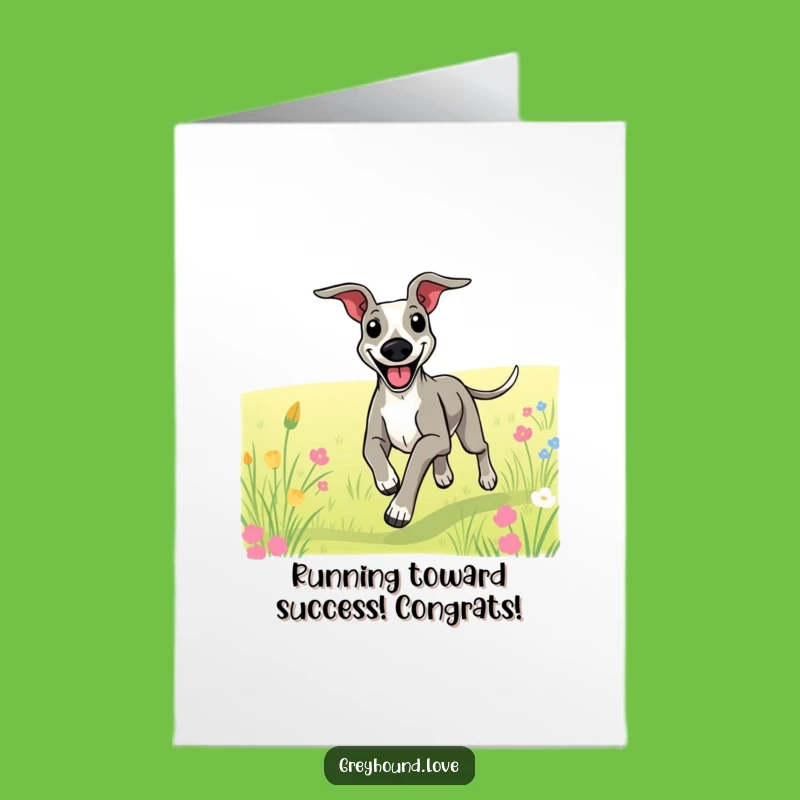Free Printable Happy Greyhound Congratulations Card: Smiling Dog Running for Instant Download