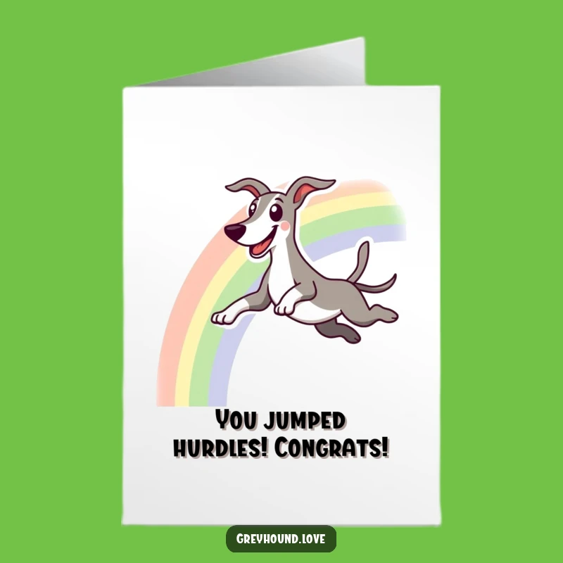 Free Printable Congrats Card: Greyhound Rainbow Victory, Cheerful Downloadable