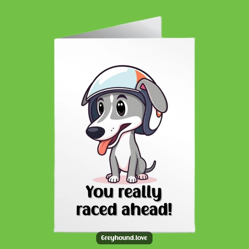 Free Printable Congrats Card: Greyhound Racer Helmet Tongue Lolling Victory Gift