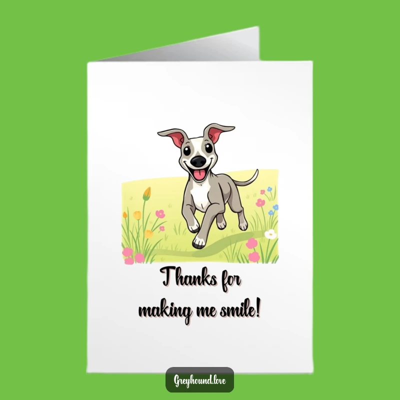 Free Printable Happy Greyhound Thank You Card: Smiling Dog Running Gratitude for Instant Download