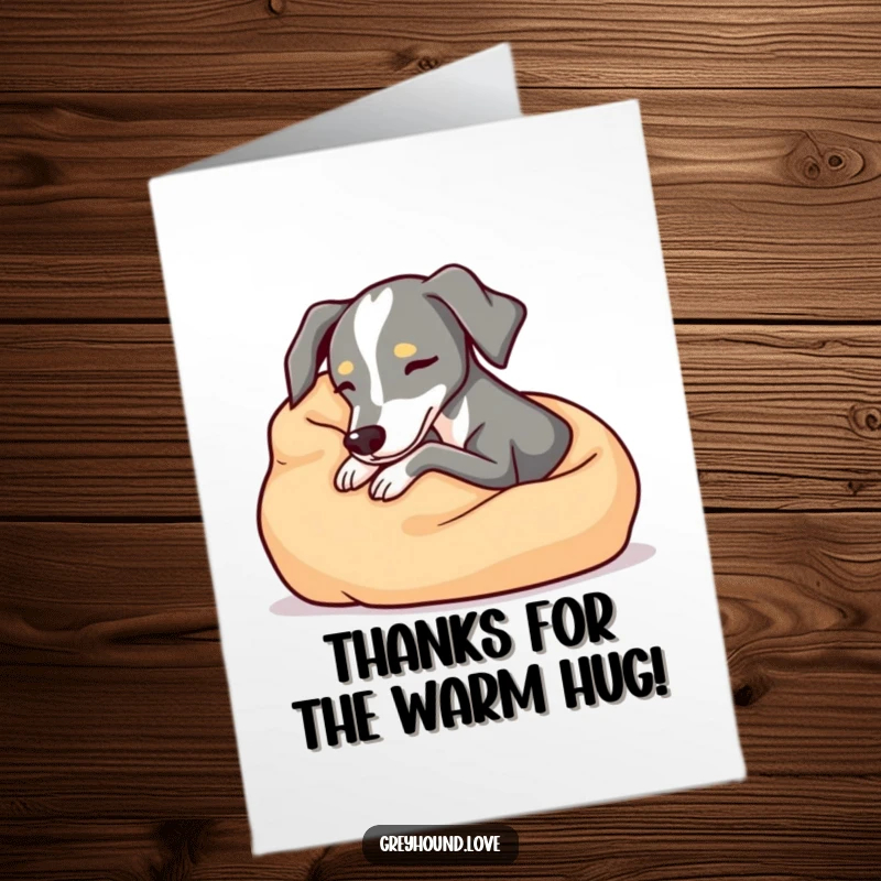 Funny Free Printable Thank You Card: A greyhound enjoys a peaceful nap, snuggled in a soft, cozy blanket.