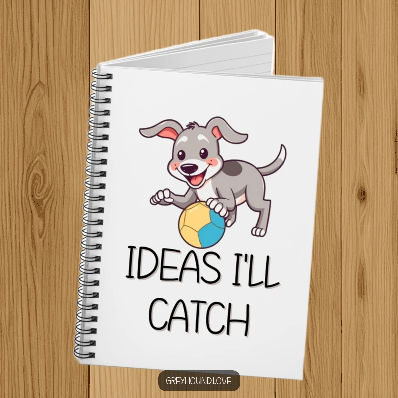 Funny Notebook: A smiling greyhound attempts to catch a bouncing ball with its paws, inspiring funny sports strategies.