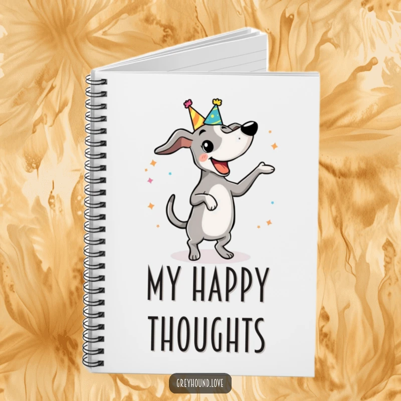 Funny Notebook: A greyhound in a party hat performs a silly, funny dance, inspiring joyous notes and ideas.
