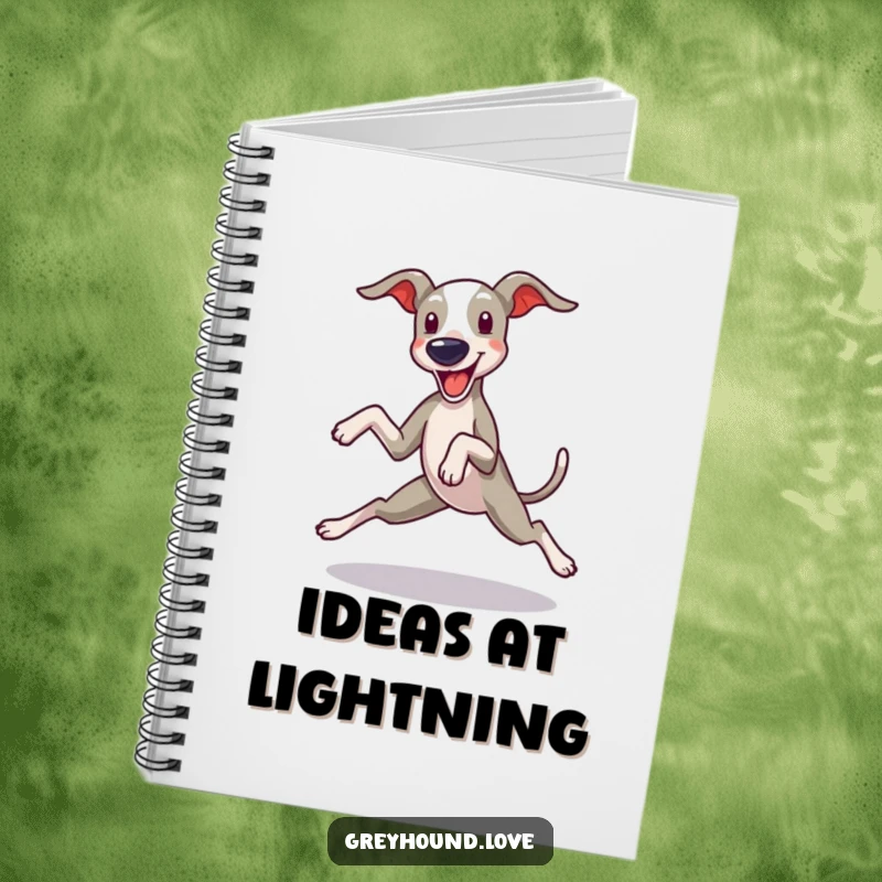 Funny Greyhound Notebook: A greyhound in a playful zoomie with legs splayed, designed for capturing fast-moving ideas.