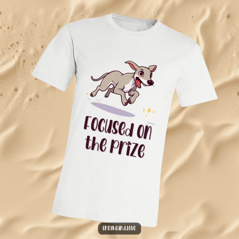 Funny greyhound sprinting with determination towards a distant goal, perfect for goal-oriented individuals.