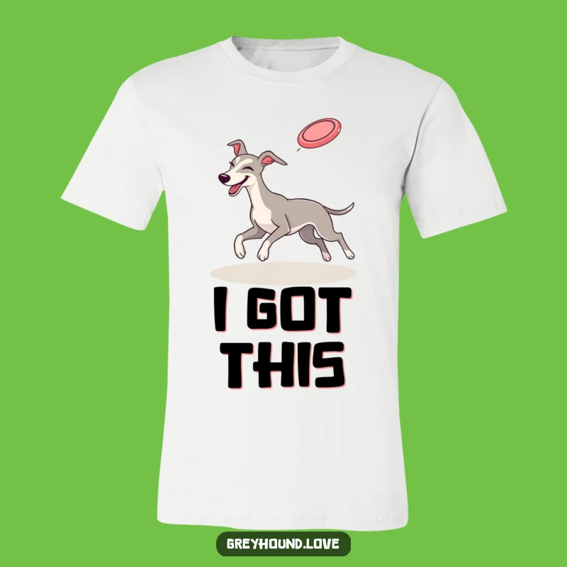 Funny Greyhound Frisbee T-Shirt: Playful Wink Catch Action Tee!