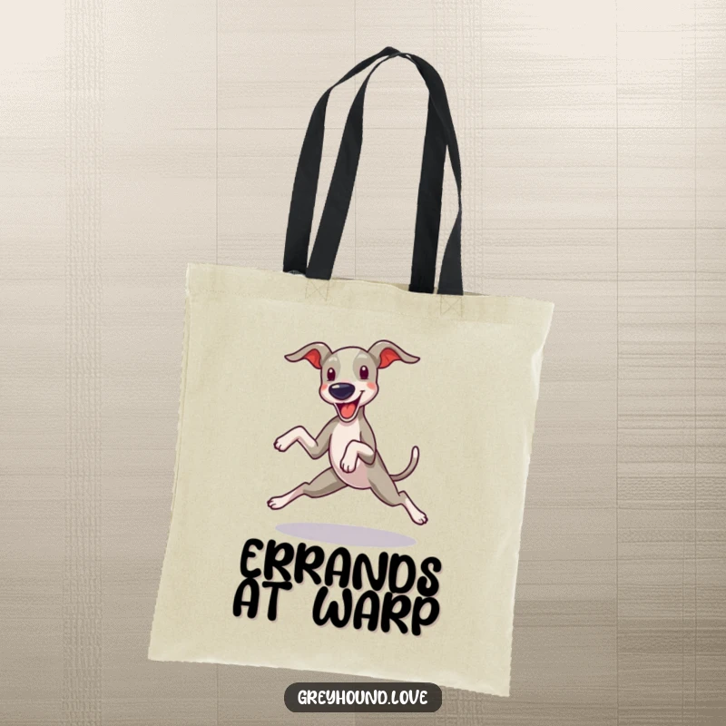 Funny Greyhound Tote Bag: A greyhound captured in a hilarious zoomie, legs splayed, perfect for carrying dog essentials.