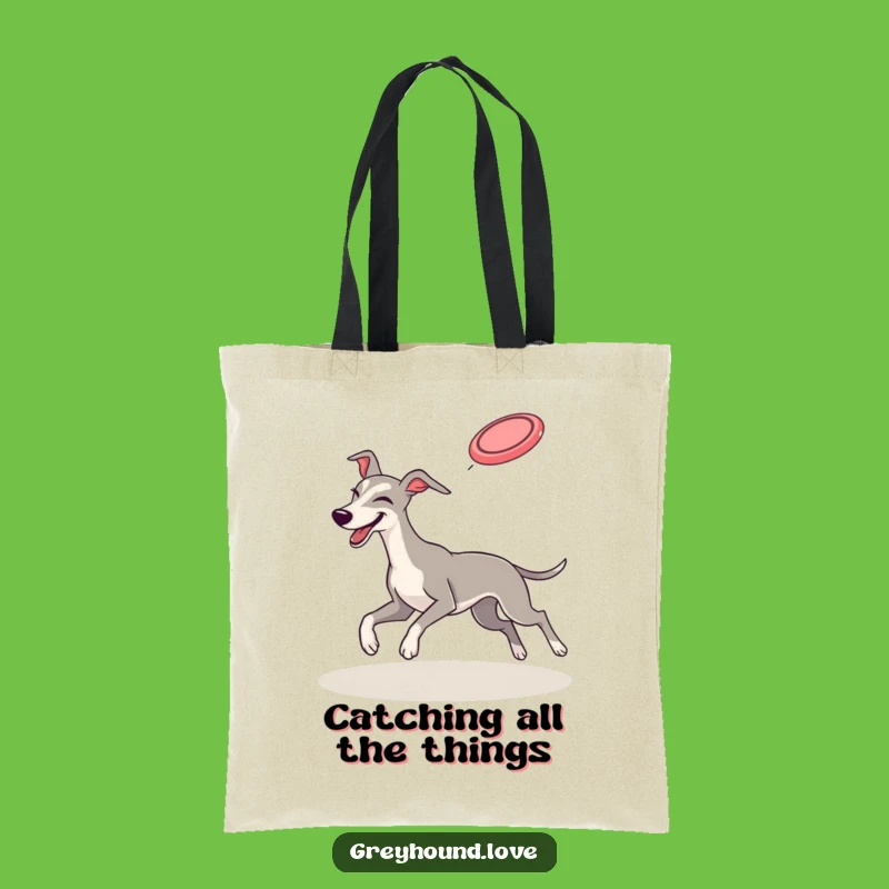 Funny Greyhound Tote Bag: Playful Frisbee Catch Carry-All!
